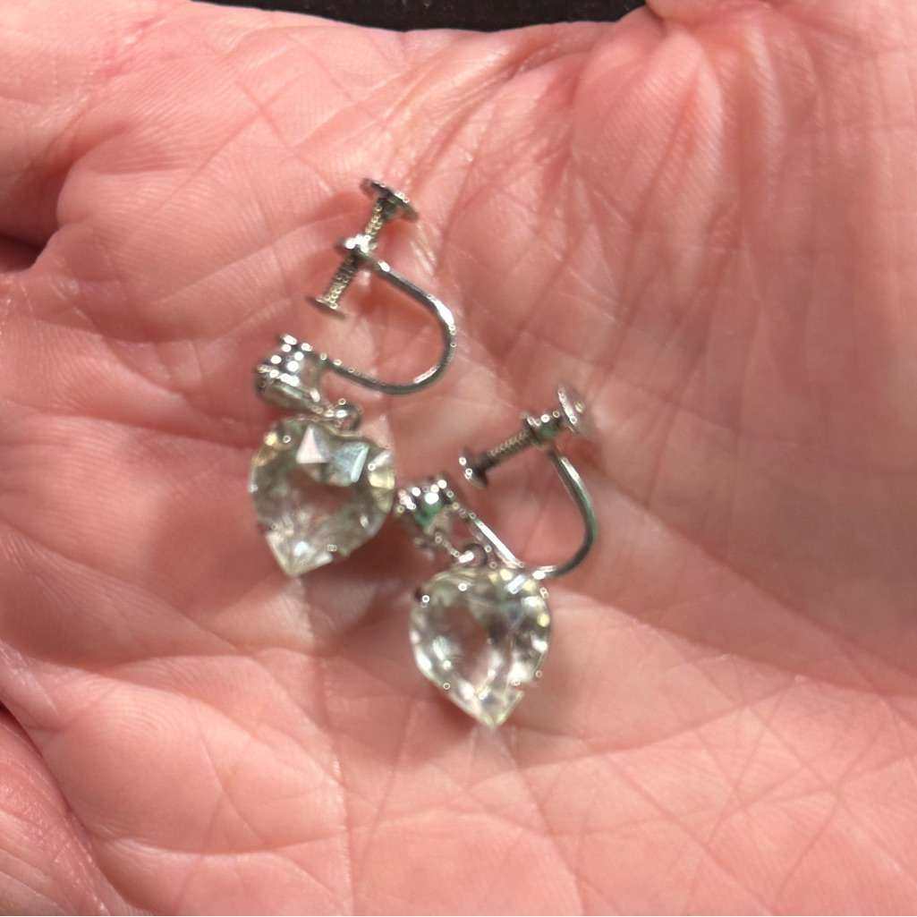 Vintage Sterling Silver Crystal Screw On Earrings
